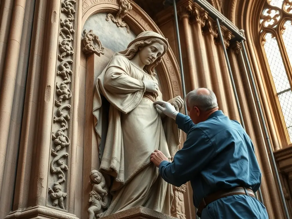 An image of skilled artisans meticulously restoring a fresco inside the Château de Chantemille, demonstrating the dedication to preserving its artistic heritage.