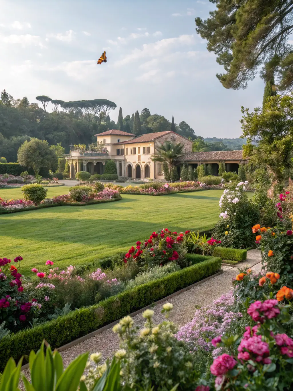 A photo of the Château de Chantemille's gardens, showcasing the replanting of historical plant species based on archival records.