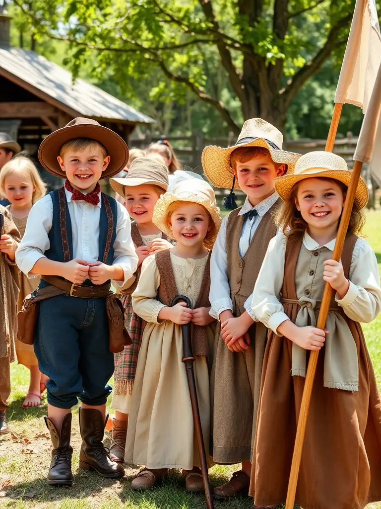 A photograph of children participating in a historical reenactment at the Château de Chantemille, dressed in period costumes and learning about the castle's history.