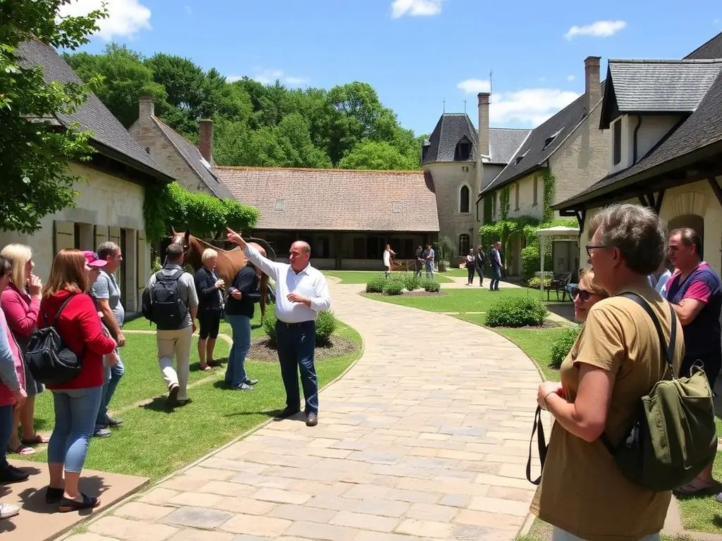 A photograph showcasing volunteers participating in a guided tour of the Château de Chantemille, highlighting the educational aspect of the association's activities.