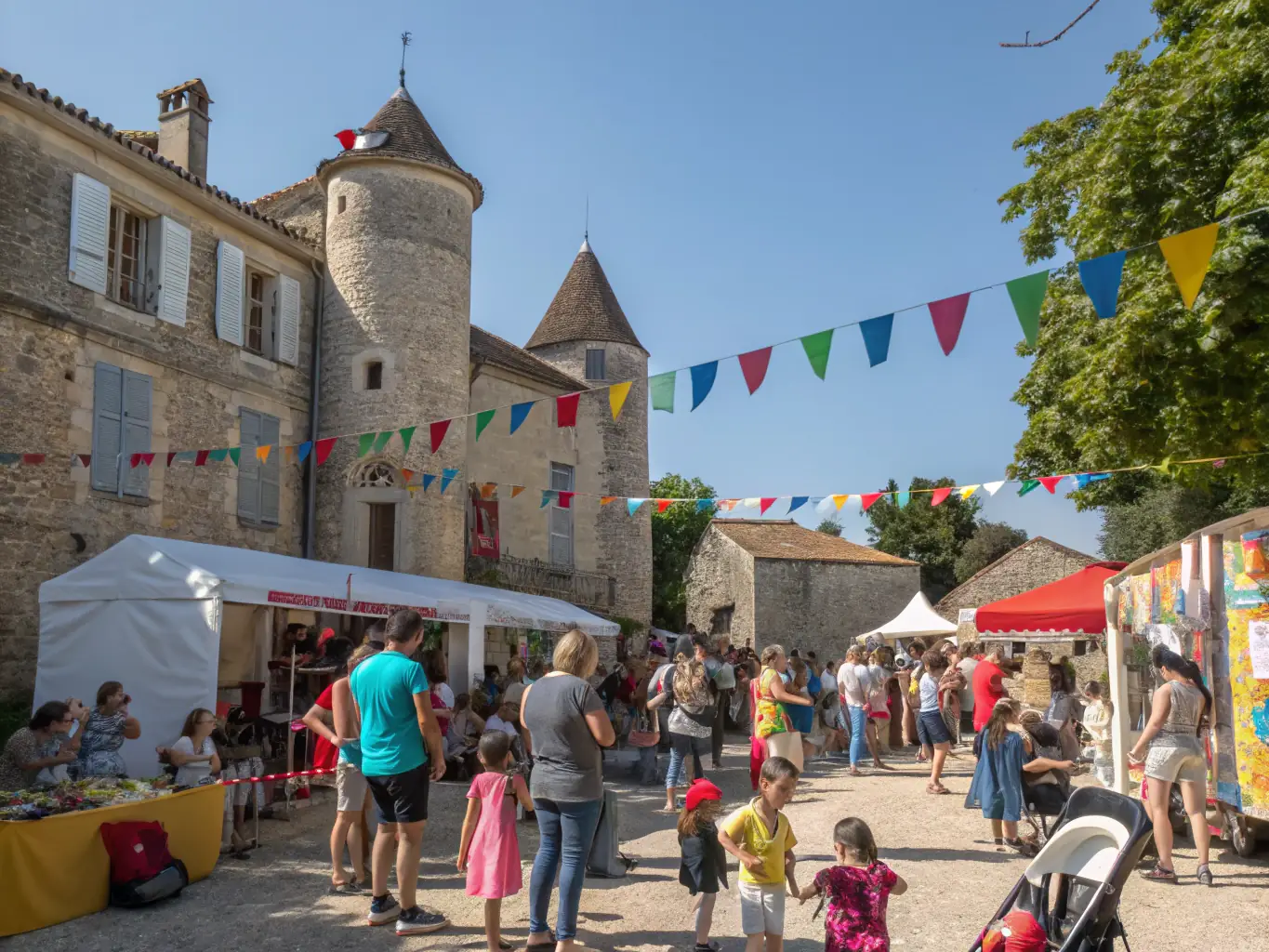 A vibrant photograph of a cultural event held at the Château de Chantemille, showcasing community engagement and the promotion of local history.
